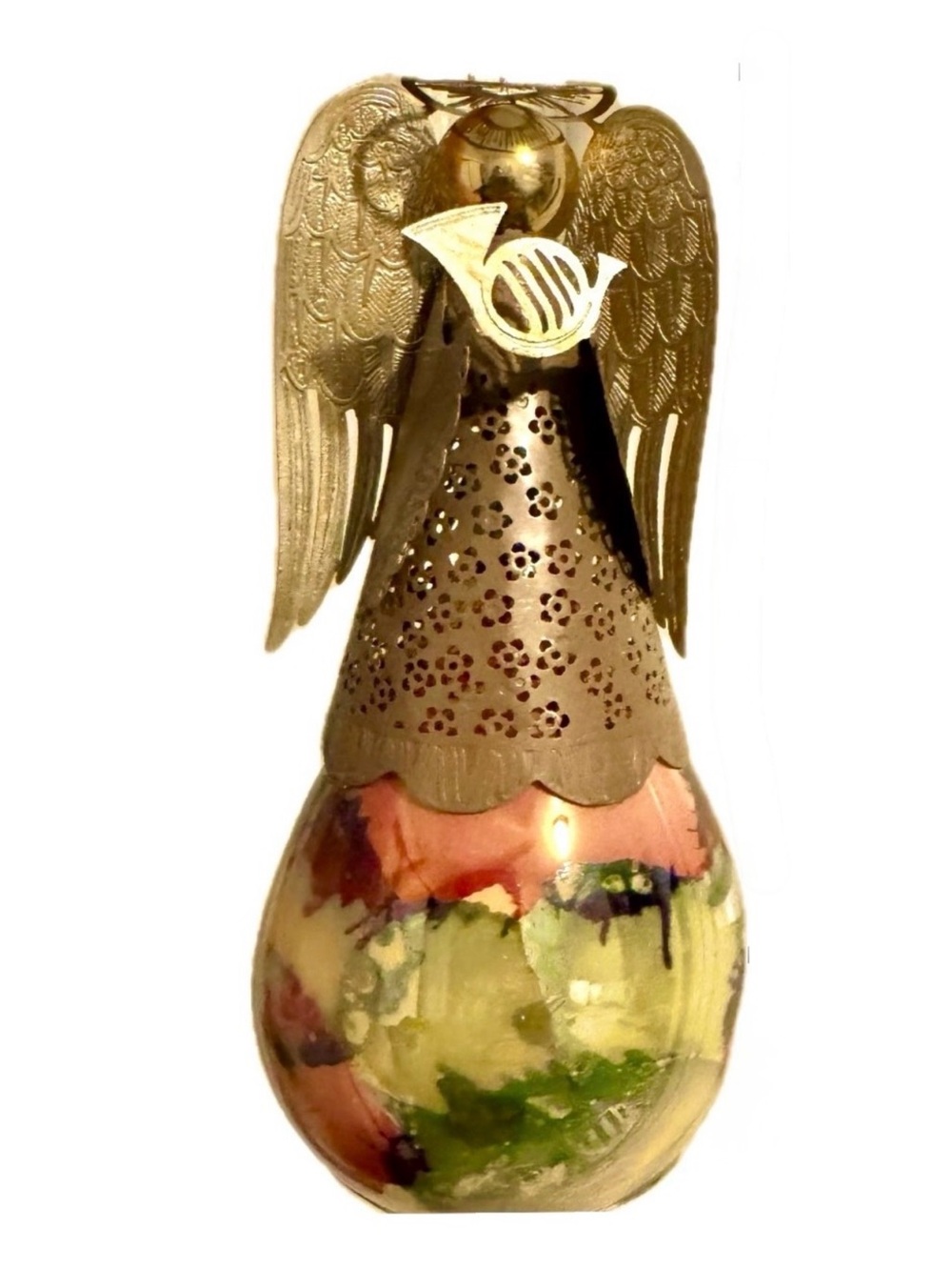 Vintage Russ Berrie Angels of Love Glass Ornament French Horn